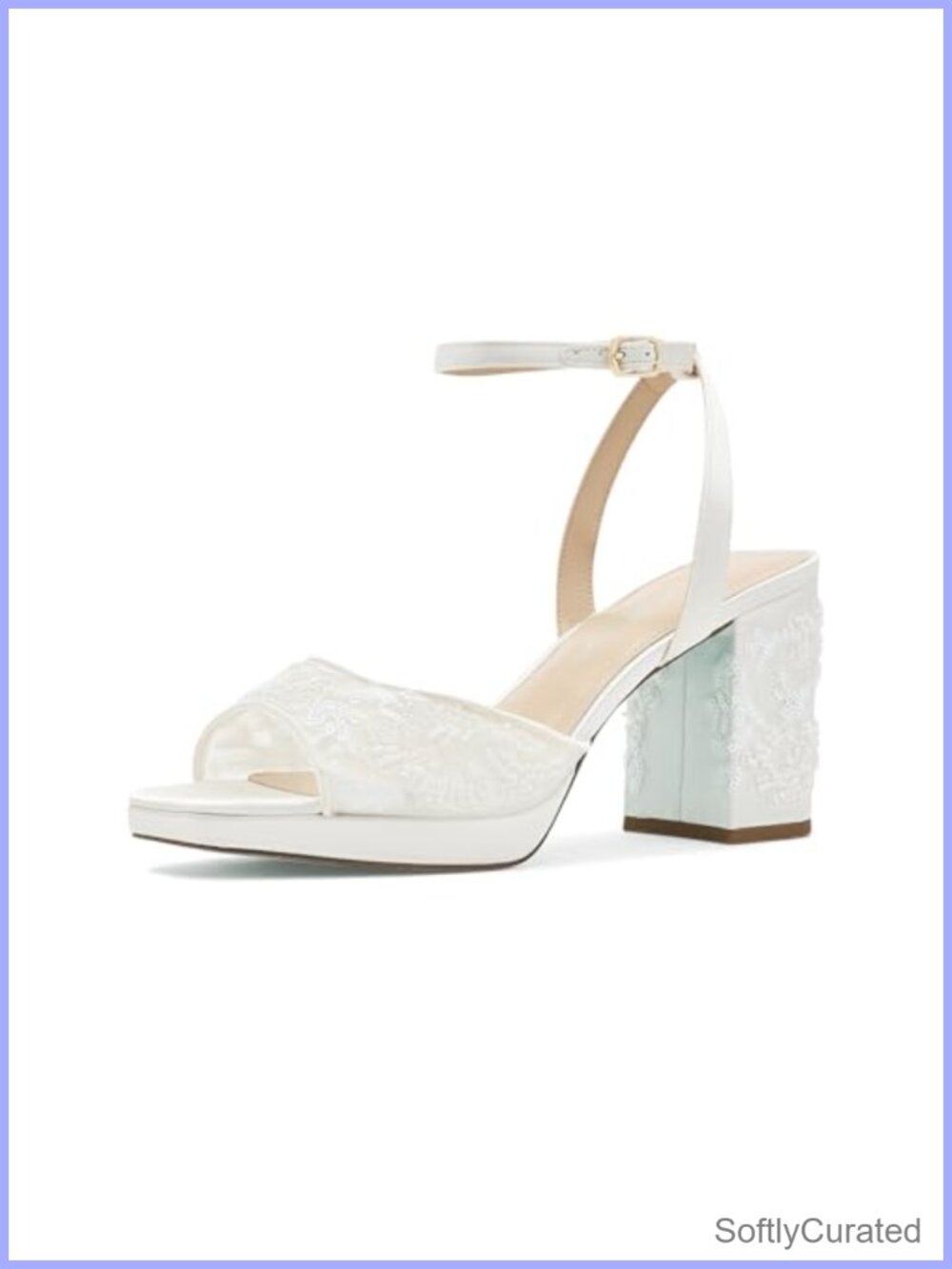 Mesh Platform Heeled Sandal Ankle Strap Buckle Formal Evening